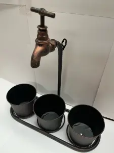 Garden Market Place Metal Wall Triple Plant Holder With Ornate Tap Feature With an Antique Copper Finish