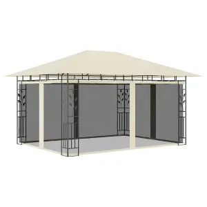 Berkfield Gazebo with Mosquito Net&LED String Lights 4x3x2.73 m Cream