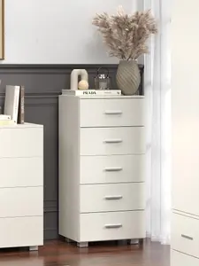 White gloss 5 drawer narrow Lido chest of drawers