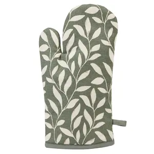 Traditional Style Forest Green Cotton Leaf Single Oven Glove