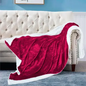 EHC Warm & Soft Sherpa Flannel Fleece Microfiber Blanket, Double Bed, Wine - 150 cm x 200 cm