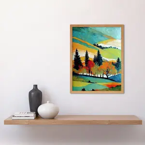 Colourful Autumn Landscape Scotland Hillside Forest - Print Light Brown Framed Paper / 43cm H x 33cm W x 2cm D