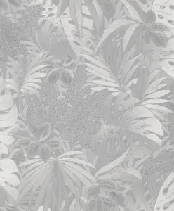 Galerie The New Design Book Collection Silver Metallic Jungle Leaves Wallpaper Roll