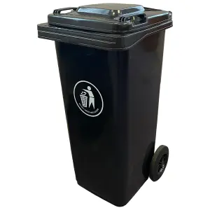 Express Wheelie Bins - Black Outdoor Wheelie Bin for Trash and Rubbish 120L Council Size with Rubber Wheels