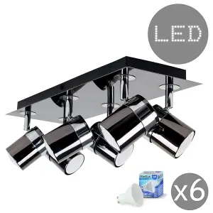 ValueLights Rosie Black Ceiling Bar Spotlight and GU10 Spotlight LED 5W Cool White 6500K Bulbs