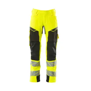 Mascot Accelerate Safe Trousers with Kneepad Pockets - Hi-Vis Yellow/Black   (32.5) (Leg Length - Long)