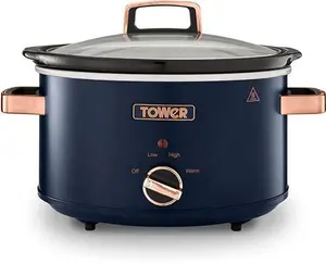 Tower T16042MNB Cavaletto 3.5 Litre Slow Cooker With 3 Heat Settings, Cool Touch Handles, 210W, Midnight Blue And Rose Gold