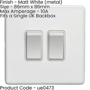 3 PACK 2 Gang Double Light Switch SCREWLESS MATT WHITE 2 Way 10A Slim Rocker