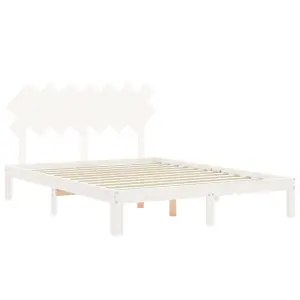 Berkfield Bed Frame with Headboard White 140x190 cm Solid Wood