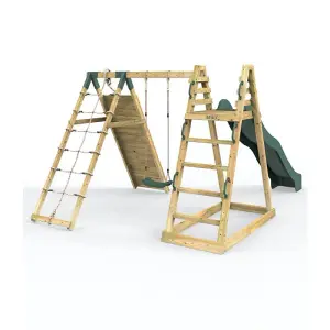 Rebo Wooden Pyramid Climbing Frame with Swings and 8.7ft Water Slide - Angel