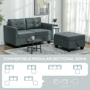 HOMCOM Modular Sectional Sofa with Storage, 2 Seater Sofa Set, Dark Grey