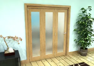 Green & Taylor Shaker Oak 1 Lite Frosted Glass - Prefinished Roomfold Internal Bi-folding Doorset - 1333 x 2060 x 133mm (WxHxT)