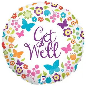 Oaktree Get Well Holographic Flowers And Butterflies Foil Balloon White (One Size)