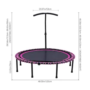 48in Bungee Cords Foldable Round Trampoline with Adjustable T-Handle Bar in Pink