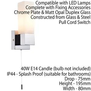 IP44 Bathroom Wall Light Chrome & Frosted Glass Modern Rectangle Fitting Lamp