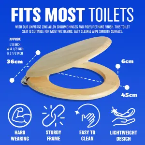 18" Natural Wooden Universal Bathroom Wc Toilet Seat Easy Fit With Fittings