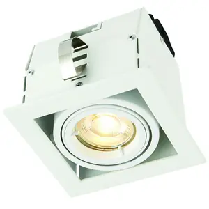 Single Square Adjustable Head Ceiling Spotlight Matt White GU10 7W Box Downlight