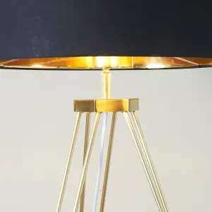 ValueLights Aero Gold Hairpin Design Tripod Floor Lamp with Black Gold Drum Shade