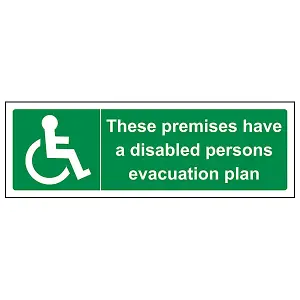 Disabled Evac. Fire Assembly Point Sign - Adhesive Vinyl 450x150mm (x3)