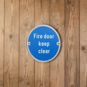 AFIT Fire Door Keep Clear Circular Disc Fire Door Sign - 76mm x 1.5mm - Screw Fixed