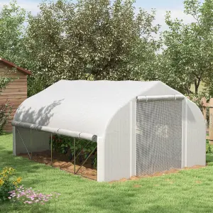 Outsunny 4 x 3(m) Walk-in Tunnel Greenhouse, Roll Up Sidewalls, Mesh Door