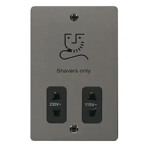 Flat Plate Black Nickel Shaver Socket 115v/230v - Black Trim - SE Home