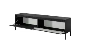 SENNE Modern Large TV Cabinet (H)530mm (W)1870mm (D)400mm - Black Matt with Trendy Fluted Fronts