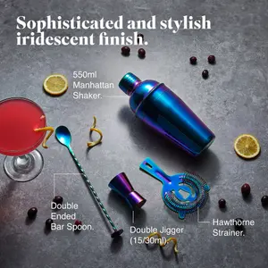 VonShef Iridescent Cocktail Shaker Set, Pearlescent Stainless Steel Bartender Kit w/ Shaker, Strainer, Jigger, Bar Spoon & Muddler