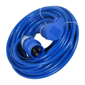 SPARES2GO 16A Extension Lead 14m 240V 2.5mm Heavy Duty Power Cable Cord 3-Pin 2P+E (Blue)