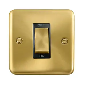 Curved Satin / Brushed Brass 1 Gang Ingot Size 45A Switch - Black Trim - SE Home