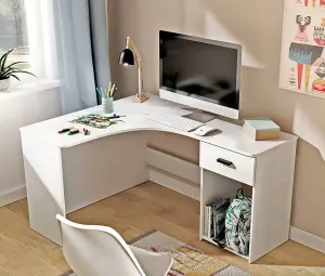 Elegant Corner Desk 1550mm in White - Minimalist Home Office Solution H750mm D1250mm