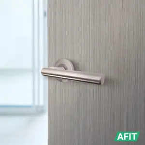 AFIT Satin Nickel Bathroom Door Handle Set - Pack of 2 - Lock & Hinges (76mm) Olvera Range