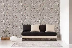 AS Creation Oriental Floral Blossom Tree Branches Wallpaper Vinyl Grey Brown White 38520-4