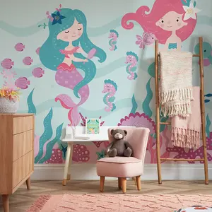 The Magical Mermaids Mural In Pink And Teal (300cm x 240cm)