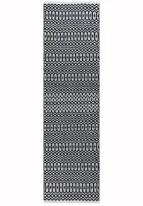 Black  Outdoor Rug, Geometric Stain-Resistant Rug For Patio Decks Garden, 2mm Modern Outdoor Area Rug-66 X 240cm (Runner)