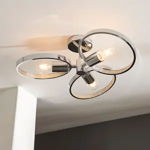 Semi Flush Multi Arm Bathroom Ceiling Light - Chrome Plated & Clear Acrylic