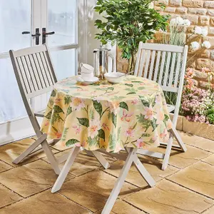 Outdoor PVC Tablecloth - Home or Garden Dining Table Cover with Parasol Hole - Square, 137 x 137cm, Garden Blooms