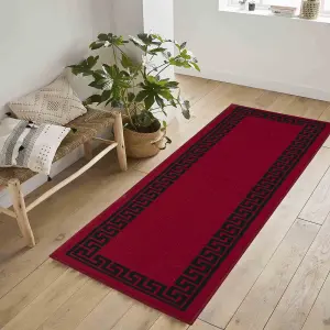 Machine Washable Greek Key Design Anti Slip Doormats Red Black 57x90 cm