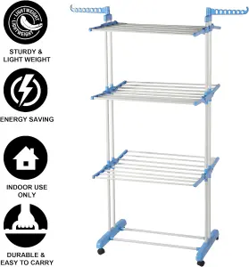 Foldable Clothes Airer - 3 Tier Drying Rack Blue