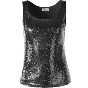 Sleeveless Sequin Top - women's - black XXL