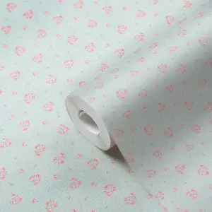 Galerie Maison Charme Pink/Blue Vintage Rose Motif Wallpaper Roll