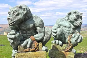 Set of Stone cast Guardian Demon Gargoyles