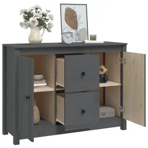 Torres 100Cm 2 Drawer Solid Wood Highboard Grey