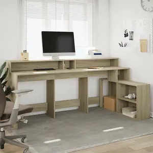 Berkfield Desk with LED Lights Sonoma Oak 200x104x91 cm Engineered Wood