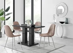 Furniturebox Imperia 4 Modern Black High Gloss Dining Table and 4 Cappuccino Corona Silver Leg Chairs