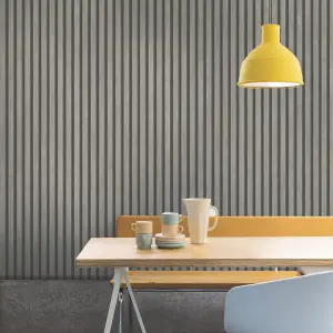 Grandeco Hermes Wood Slat Textured Wallpaper, Grey Wood