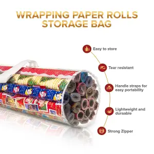 LIVIVO Christmas Wrapping Paper Storage Bag - Cylinder Xmas Gift Wrap Clear Organiser,