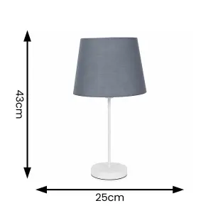 ValueLights Charles White Metal Single Stem Table Lamp with Grey Tapered Lamp Shade