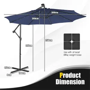 Costway 3 x 3m Cantilever Parasol Backyard Patio Offset Umbrella w/ 32 Solar-Powered LED Lights