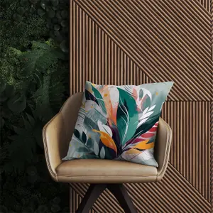 Coloured Abstrace Feather Leaves Outdoor Cushion 60cm x 60cm